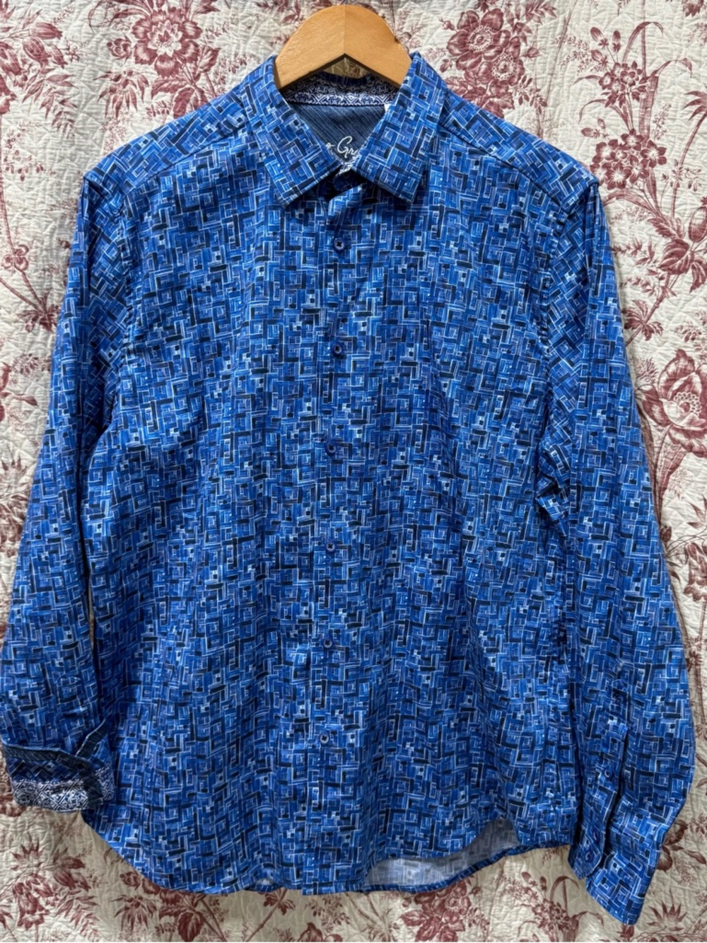 Robert Graham Button Up Shirt Blue Geometric Classic Fit Men’s XL